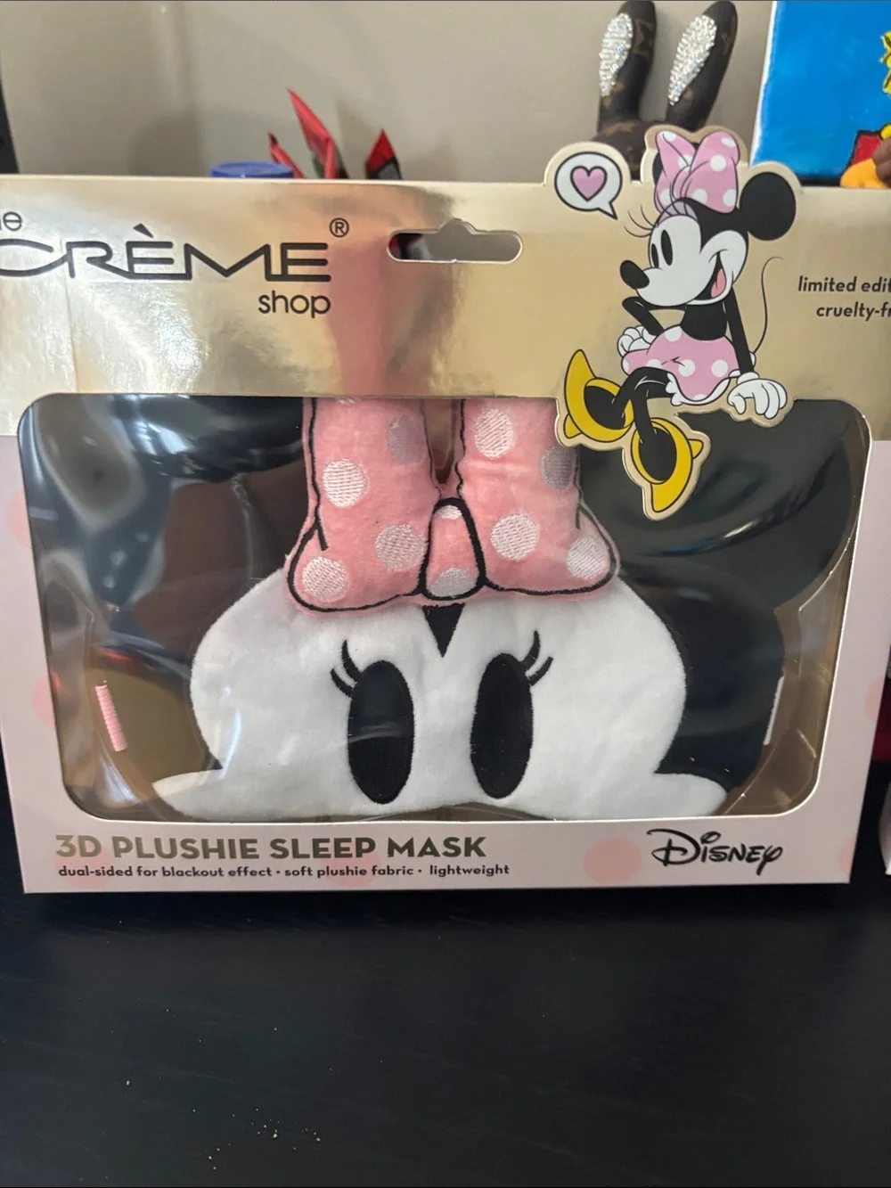 Disney Minnie Mouse Pink Plush Sleep Mask and Pink Shower Cap Set